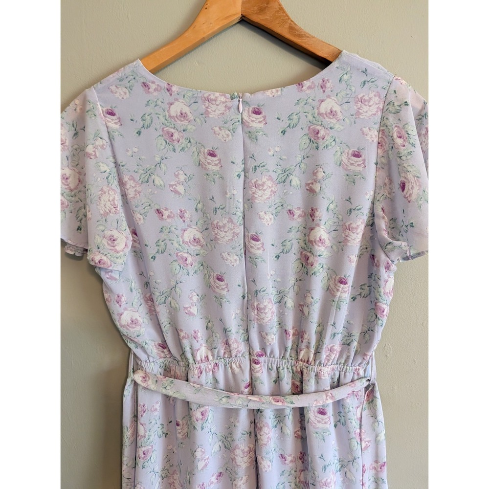 Pastel Floral Dress Fairy Coquette Twee Flutter Sleeve Purple Medium Faux Wrap - Picture 13 of 16
